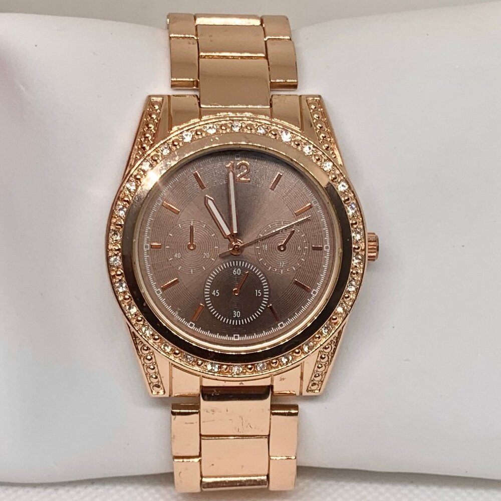 FMD Men rose gold tone wrist watch quartz analog 39mm case brown dial running